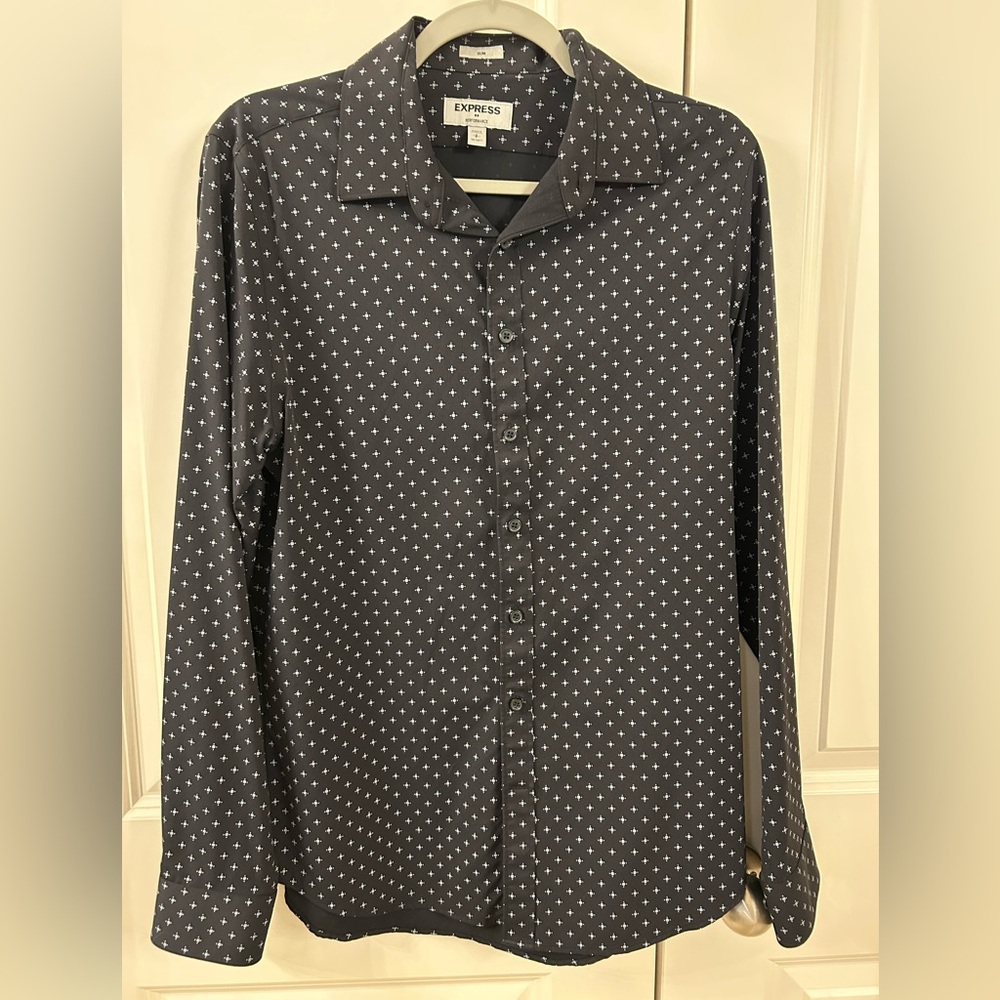Express Mens Slim Wrinkle-Resistant Performance Dress Shirt | Size Small | Black